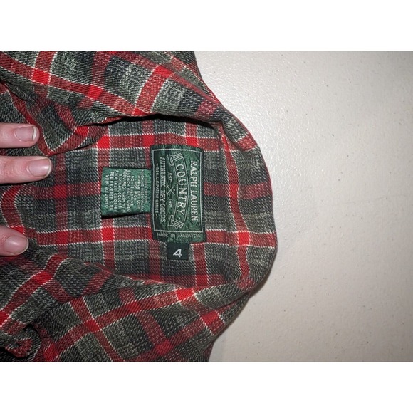 Vintage Polo Country Flannel Shirt Ralph Lauren Red Plaid red and green Size 4 - Picture 4 of 5